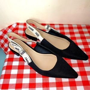 J'ADIOR SLINGBACK FLAT Black Technical Fabric Women’s size 7 US